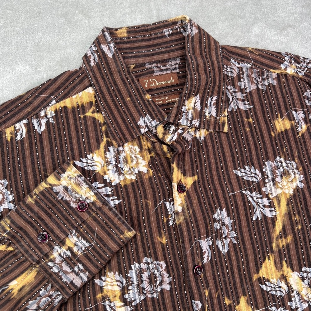 7 Diamonds Shirt Men XL Brown Floral AOP Pattern Western Button Down Long Sleeve